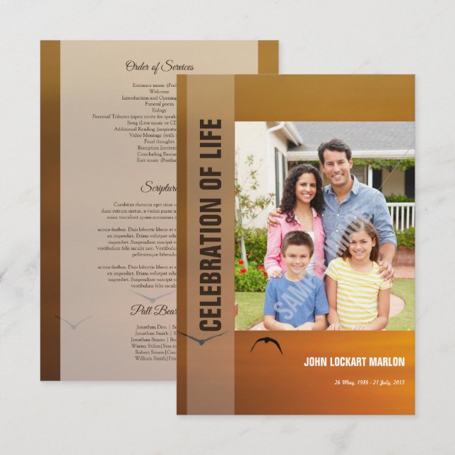 Begravnings- programkort inbjudningar (Fram/baksida)