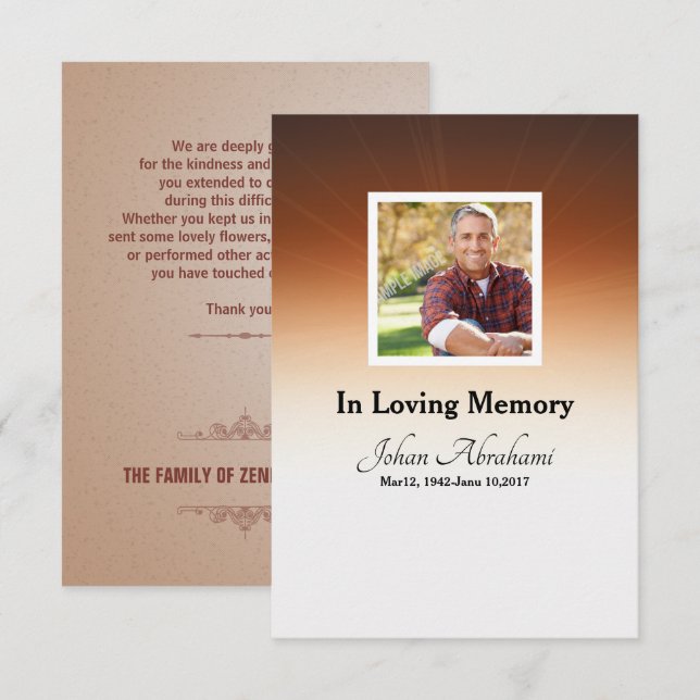 Begravnings- programkortmall inbjudningar (Fram/baksida)