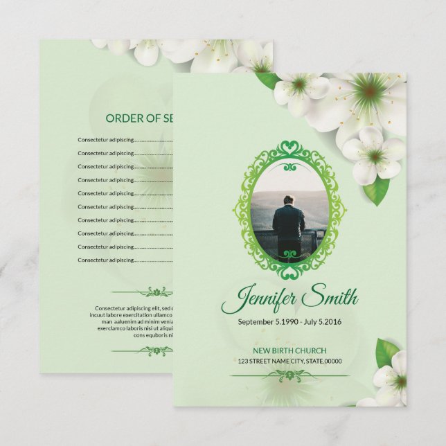 Begravnings- programmall inbjudningar (Fram/baksida)