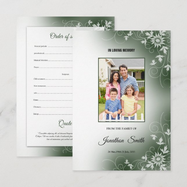 Begravnings- programmall inbjudningar (Fram/baksida)