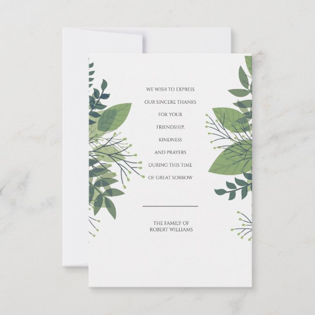 Begravnings- tackkort för slå lövverk tack kort (Framsida)