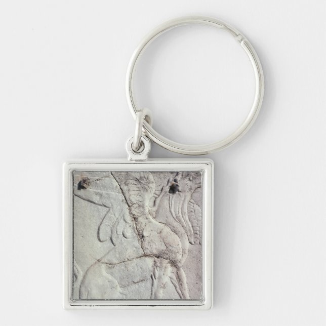 Begravnings- urn med sniden lättnad av en grip fyrkantig silverfärgad nyckelring (Framsidan)