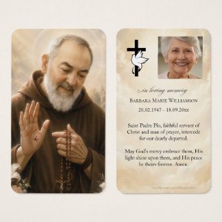 Begravningsbönkort för Saint Padre Pio Visitkort