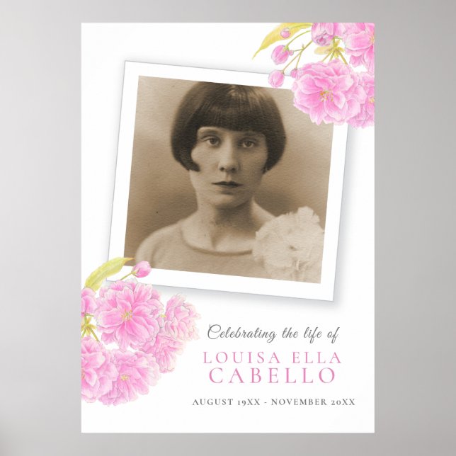 Begravningsfirande av liv rosa blomfoton poster (Framsidan)