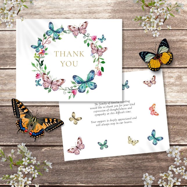 Begravningsfirande för fjärilar Livets firande  Tack Kort (Butterflies Funeral Celebration Of Life Thank You Card)