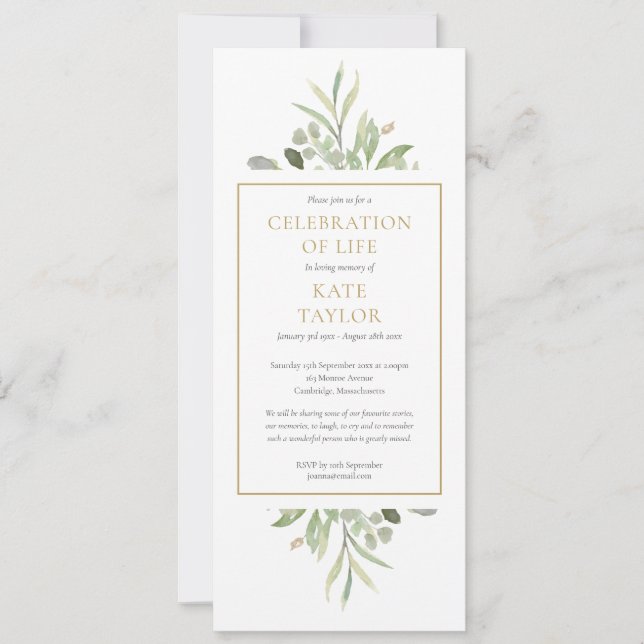 Begravningsfirande med grönska inbjudningar (Framsida)