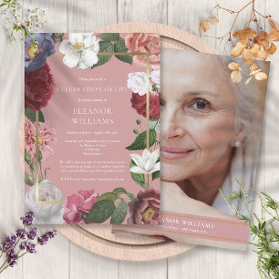 Begravningsfirande Rosa Ros Blommig Foto Inbjudningar