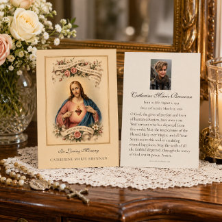 Begravningsfoto katolsk Sacred Heart-minneskort Visitkort
