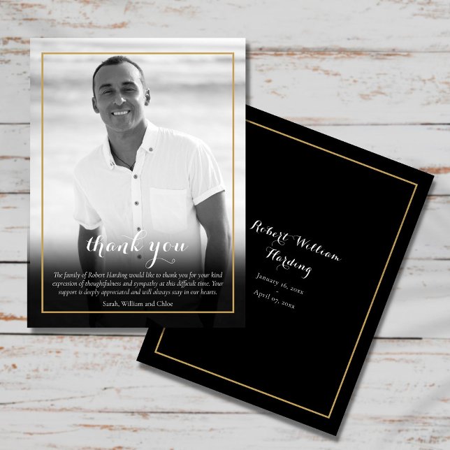 Begravningsfoto Svart och Vitt Elegant Tack Vykort (Skapare uppladdad)