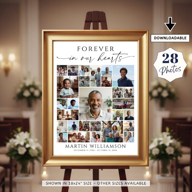 Begravningsfotocollage För alltid i våra hjärtan Poster (Skapare uppladdad)