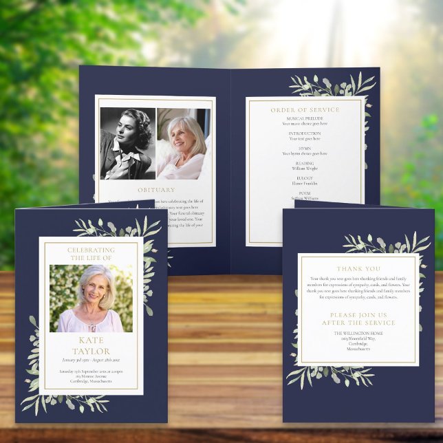 Begravningsgrönska Minnesstund Service Program Vik (Funeral Greenery Memorial Order Of Service Folded Program)