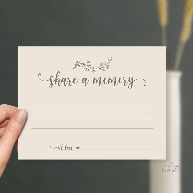 Begravningsgudstjänst, Crème tema, Dela ett minnes Vykort (Funeral Service, Share a memory card, Modern rustic Cream Grey)