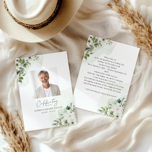 Begravningskallelse med grönska och vita blommor inbjudningar