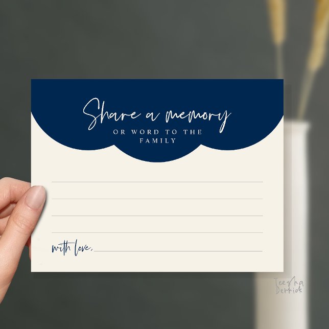 Begravningskort för att dela minne vykort (Funeral Service, Share a memory or words to the family Memorial Card in Navy Blue Ivory)