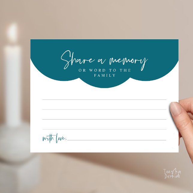 Begravningskort för att dela minne vykort (Funeral Service, Share a memory or words to the family Memorial Card in Emerald Blue Green)