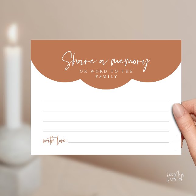 Begravningskort för att dela minne vykort (Funeral Service, Share a memory or words to the family Memorial Card in Copper Terracotta Brown)
