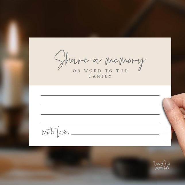 Begravningskort för att dela minne vykort (Funeral Service, Share a memory Memorial Card in Cream Grey)