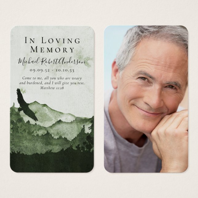 Begravningskort för bergsfoto visitkort (Framsida & baksida)