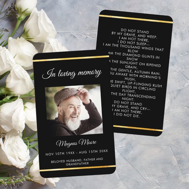Begravningskort för fotobegravning i Black guld Visitkort (Skapare uppladdad)