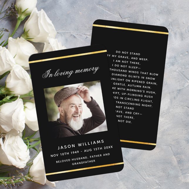 Begravningskort för fotobegravning i Black guld Visitkort (Skapare uppladdad)