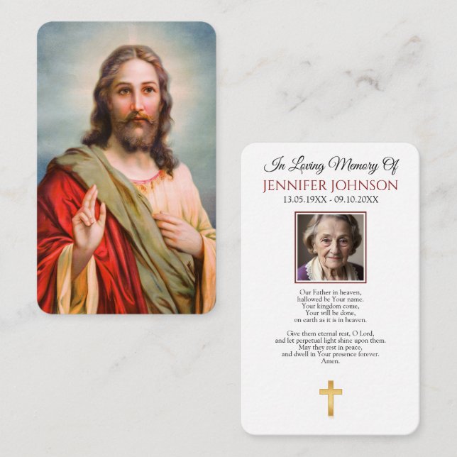 Begravningskort för minneshögtid Jesus välsignelse Visitkort (Fram/baksida)
