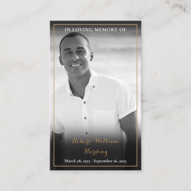 Begravningskort för svart, vitt fotobön visitkort (Framsida)