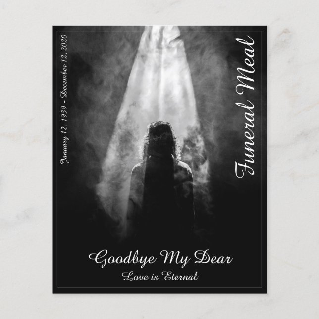 Begravningsmåltidsmeny Kort In i ljuset (Framsida)