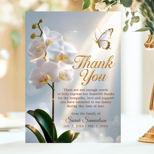 Begravningsmässa Tacksamhetsorkidéer Fjäril C Tack Kort (Funeral Mass Service Thank You Orchids Butterfly C Card)