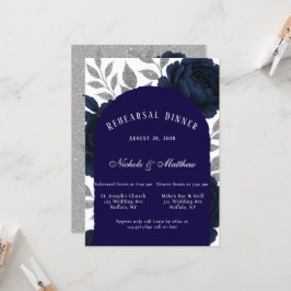 Begravningsmiddag för marinblå peony och Silver Lö Inbjudningar