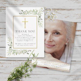 Begravningsminne Grönt kristet foto Tack Kort