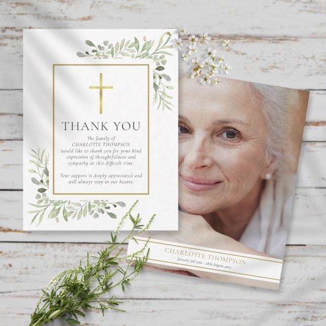 Begravningsminne Grönt kristet foto Tack Kort (Skapare uppladdad)