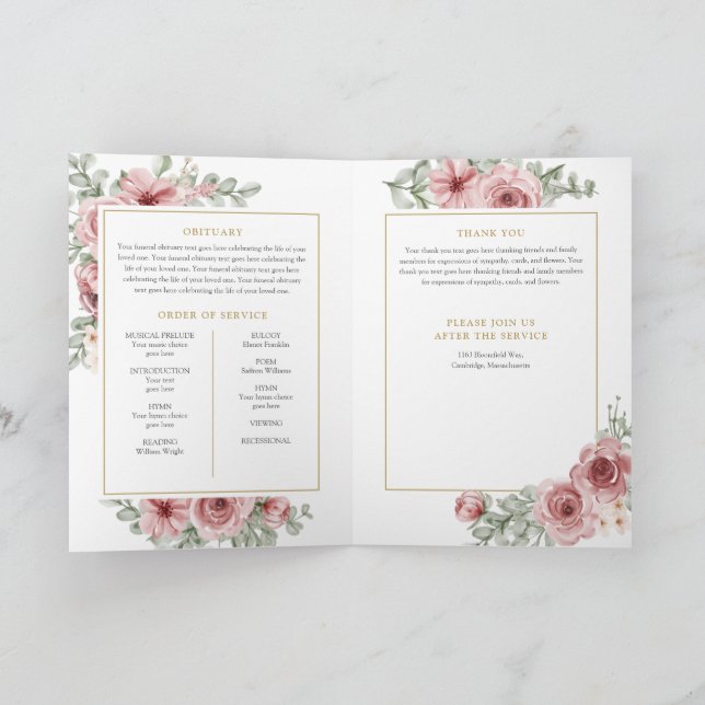 Begravningsminnesordning För Tjänst Blommig Foto Program (Inuti)