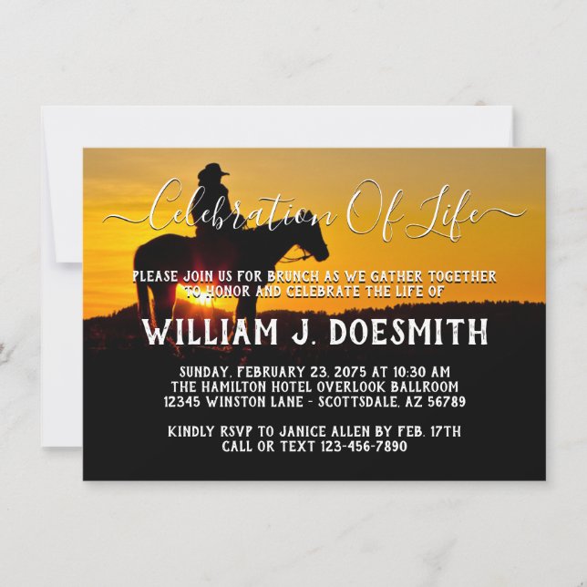 Begravningsminnestjänst för Cowboy Sunset Inbjudningar (Framsida)