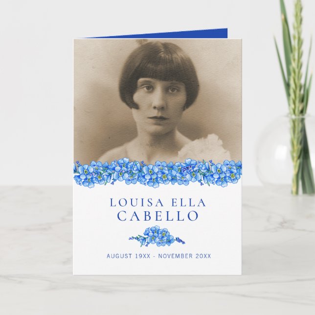 Begravningsprogram blå glöd-jag-inte-blommor program (Framsida)