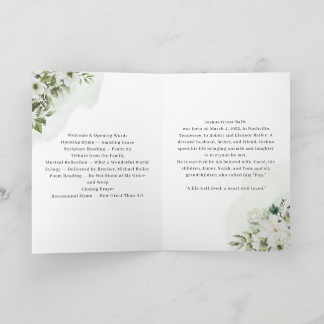 Begravningsprogram Celebration Life Order of Servi Kort (Inuti)