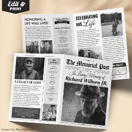 Begravningsprogram Firande av liv Tidningskort Kort