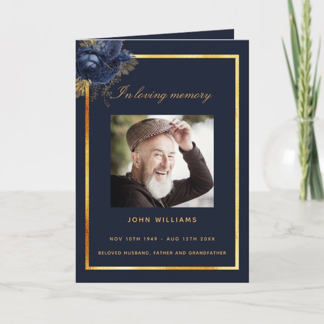 Begravningsprogram för den klassiska blommigten Bl Tack Kort (Framsida)