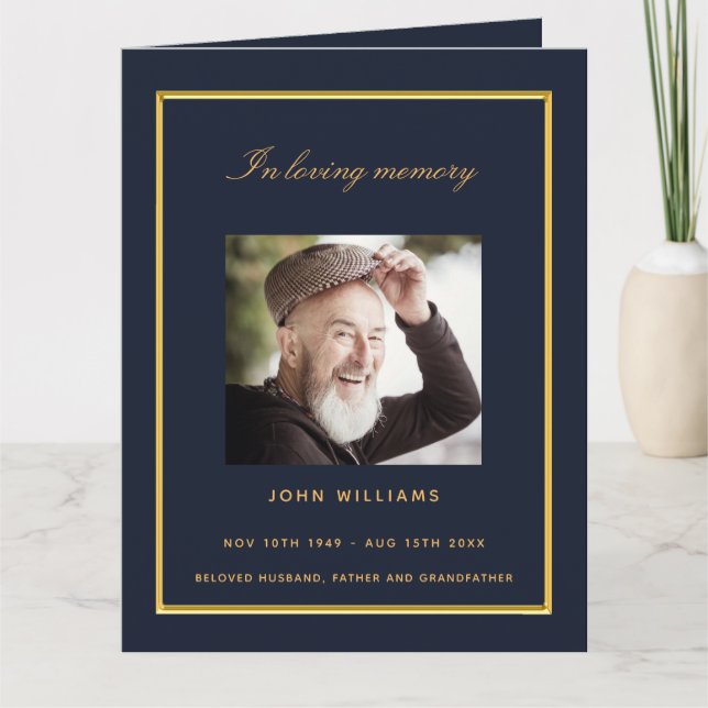 Begravningsprogram för eleganten Blue guld Tack Kort (Framsida)