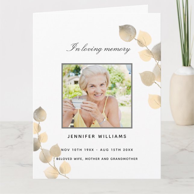 Begravningsprogram för Eucalyptus golden elegant f Tack Kort (Framsida)