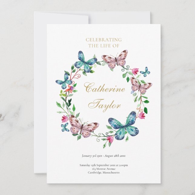 Begravningsprogram för fjärilar inbjudningar (Framsida)