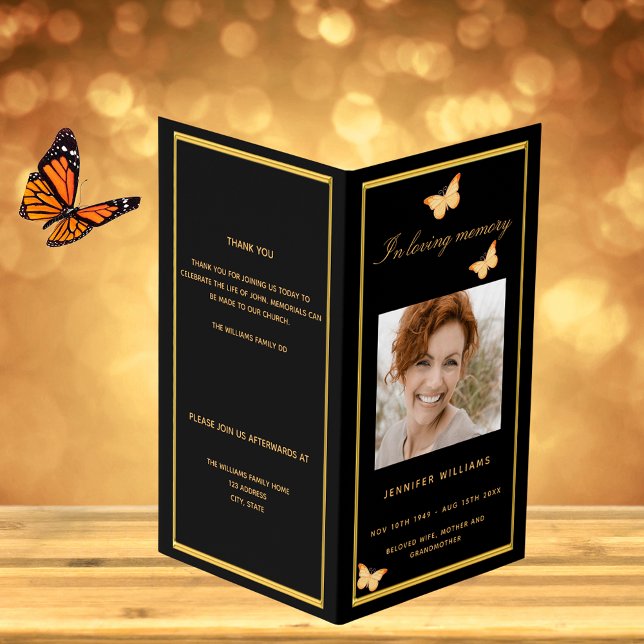 Begravningsprogram för fotobutterfly från Black gu Kort (Skapare uppladdad)