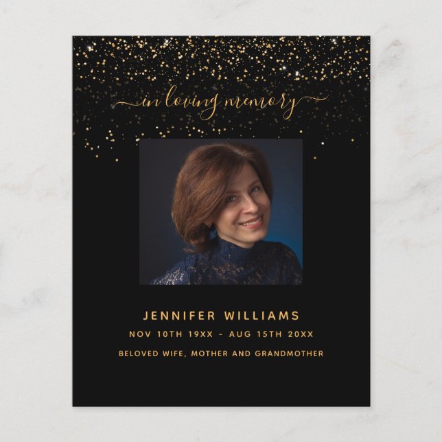 Begravningsprogram för fotoeleganten i Black guld (Framsida)