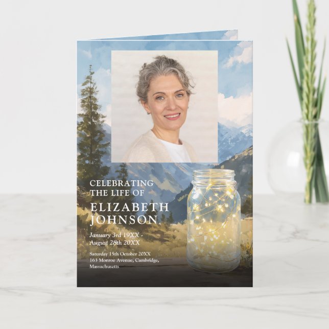 Begravningsprogram för Mountain Lights Funeral Mem Program (Framsida)