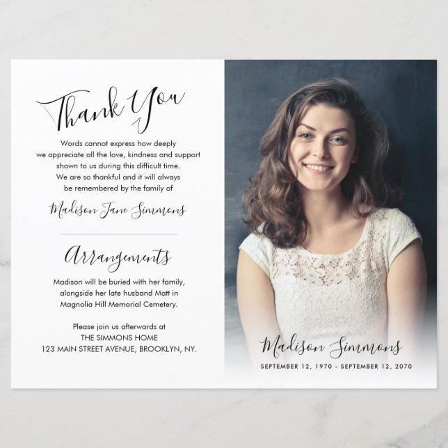 Begravningsprogram Foto Minnesprogram (Framsida)