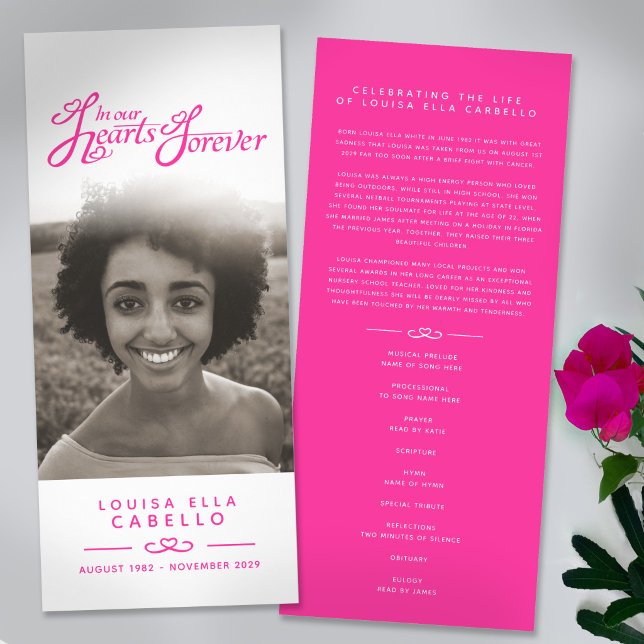 Begravningsprogram i vitt och rosa för våra hjärta reklamkort (Skapare uppladdad)