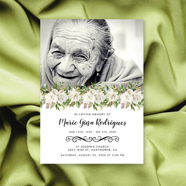 Begravningsprogram med Blommotiv och Foto Inbjudningar (Skapare uppladdad)