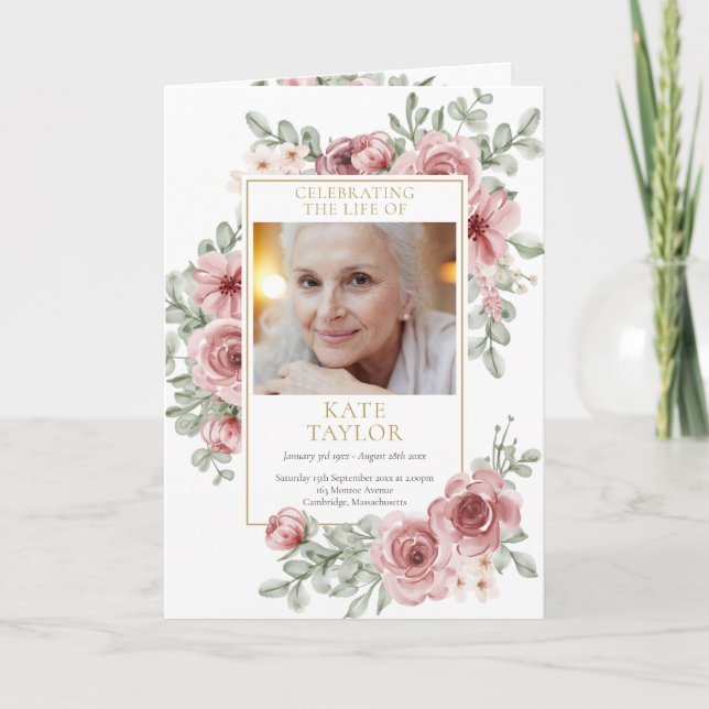 Begravningsprogram med blommotiv och foto program (Framsida)