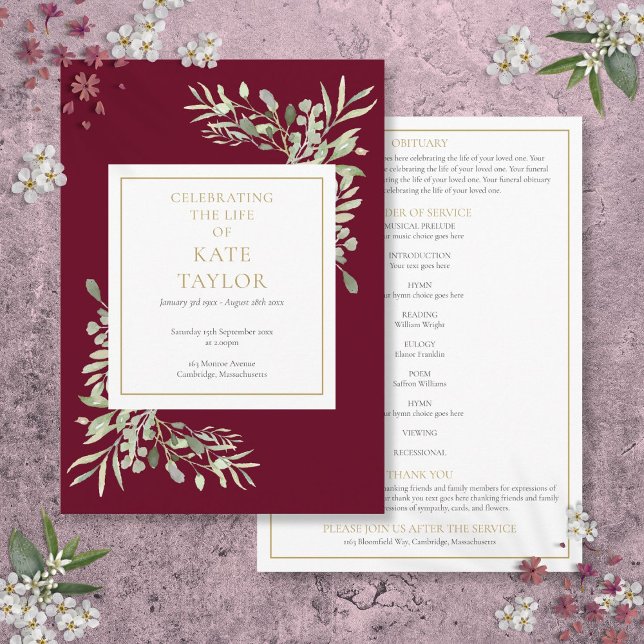 Begravningsprogram med grönska program (Greenery Foliage Funeral Memorial Order Of Service Program)