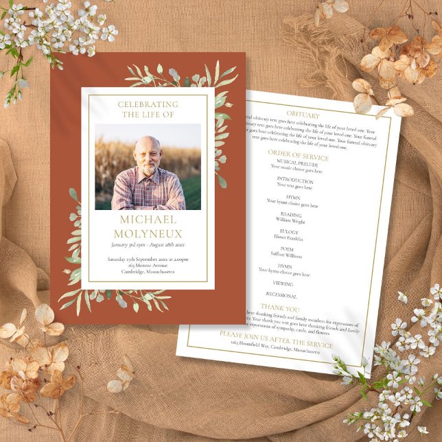 Begravningsprogram med grönska program (Greenery Funeral Memorial Order Of Service Program)