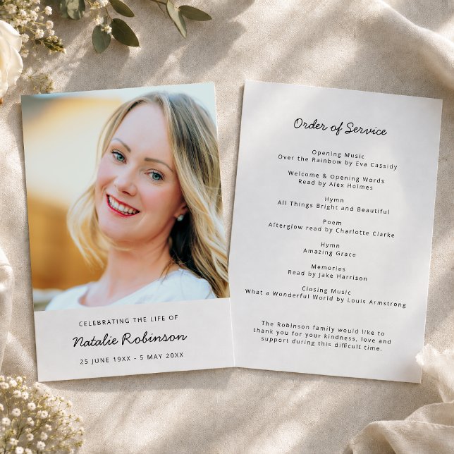 Begravningsprogram | Minnesfoto Order of Service Program (Personalized funeral program with photo for memorial services and celebration of life events.)